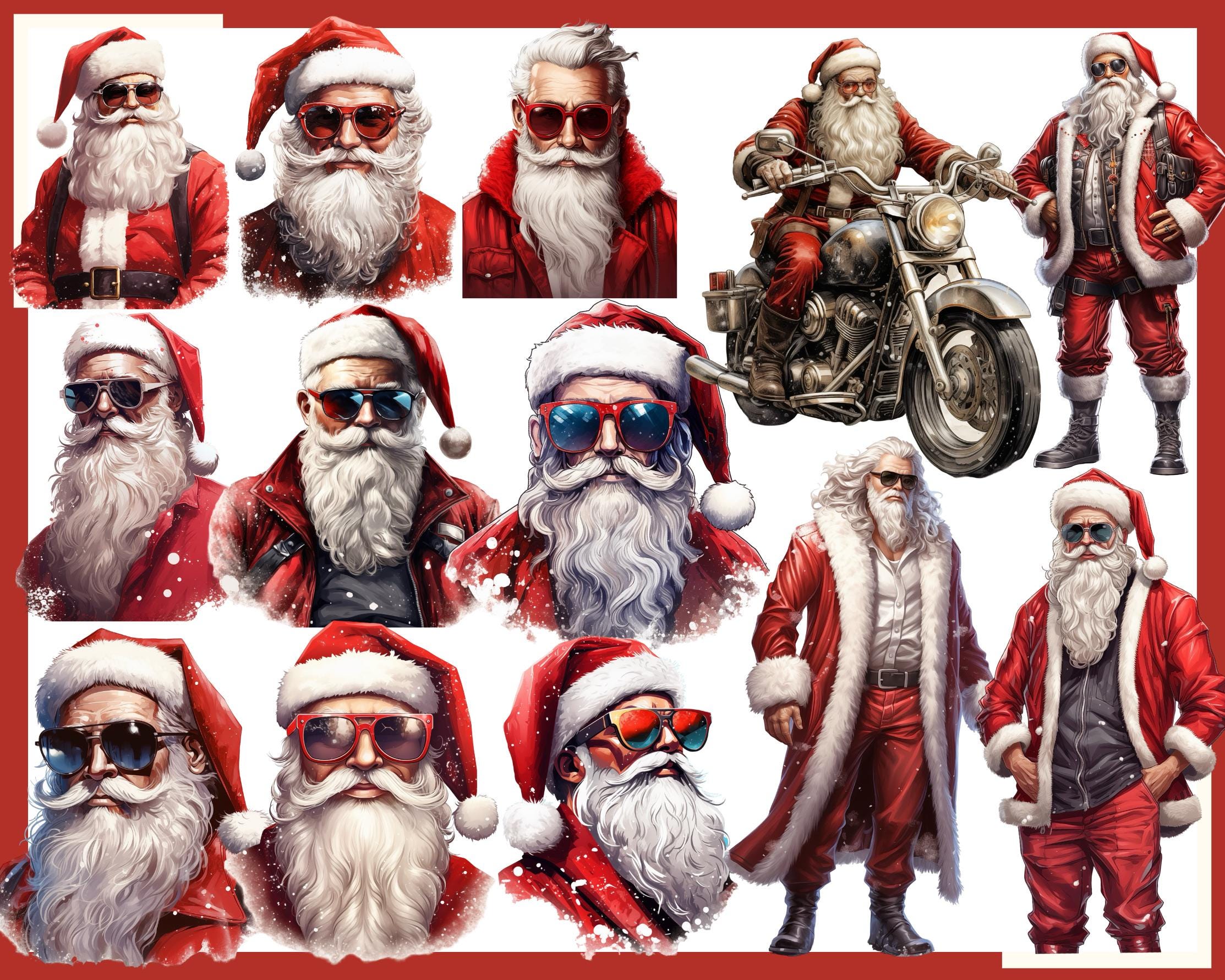Santa & Reindeer Clipart Bundle: 130 PNG Christmas Graphics (commercial ...