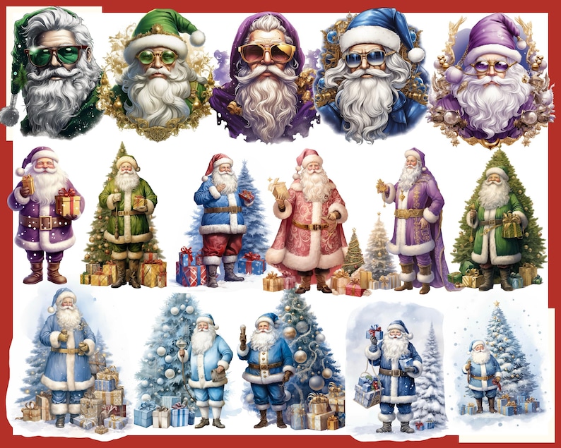 Santa & Reindeer Clipart Bundle: 130 PNG Christmas Graphics (commercial ...