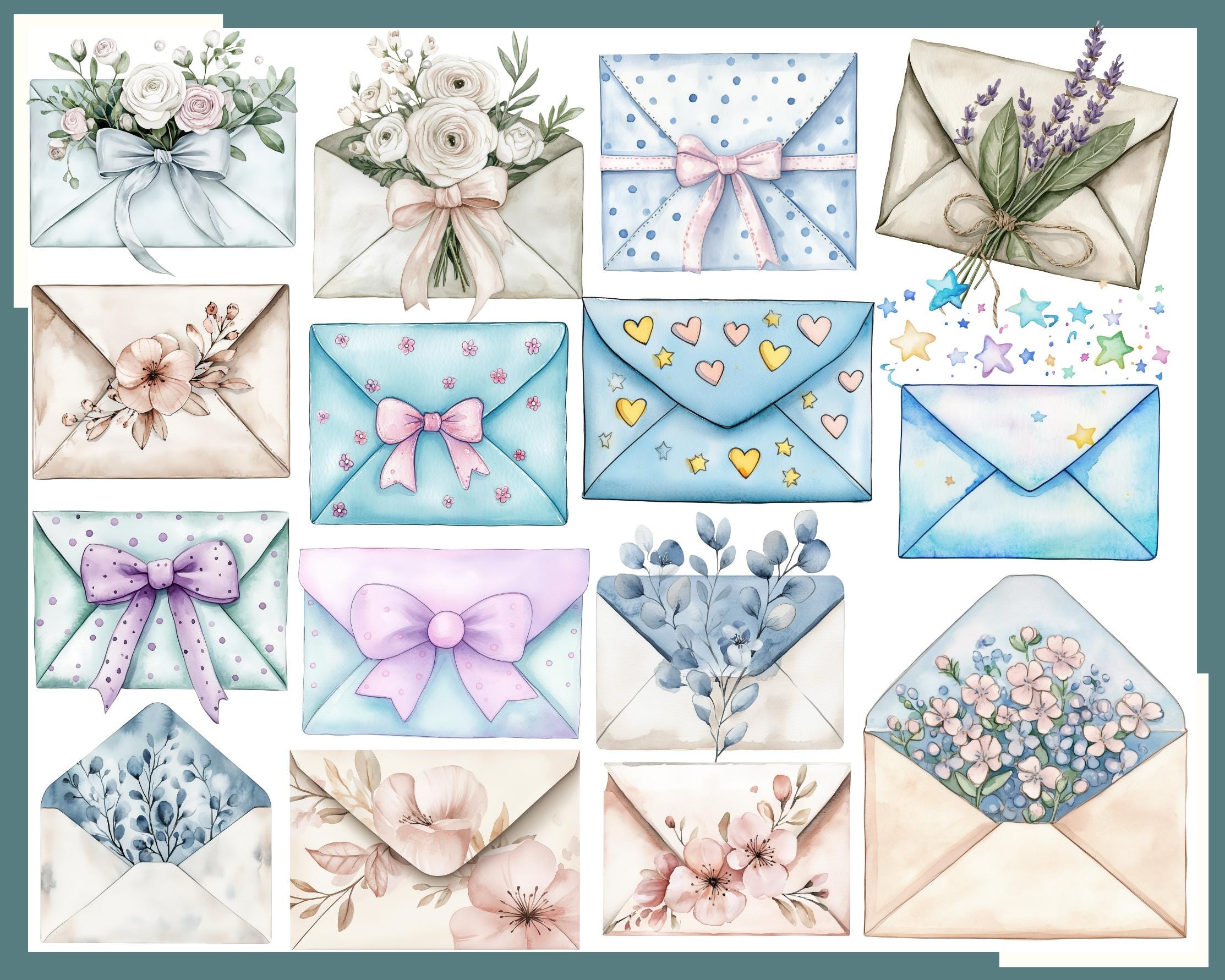 Envelope: 100 PNG, 300 DPI Clipart, Stylish Mail Envelopes Printable ...