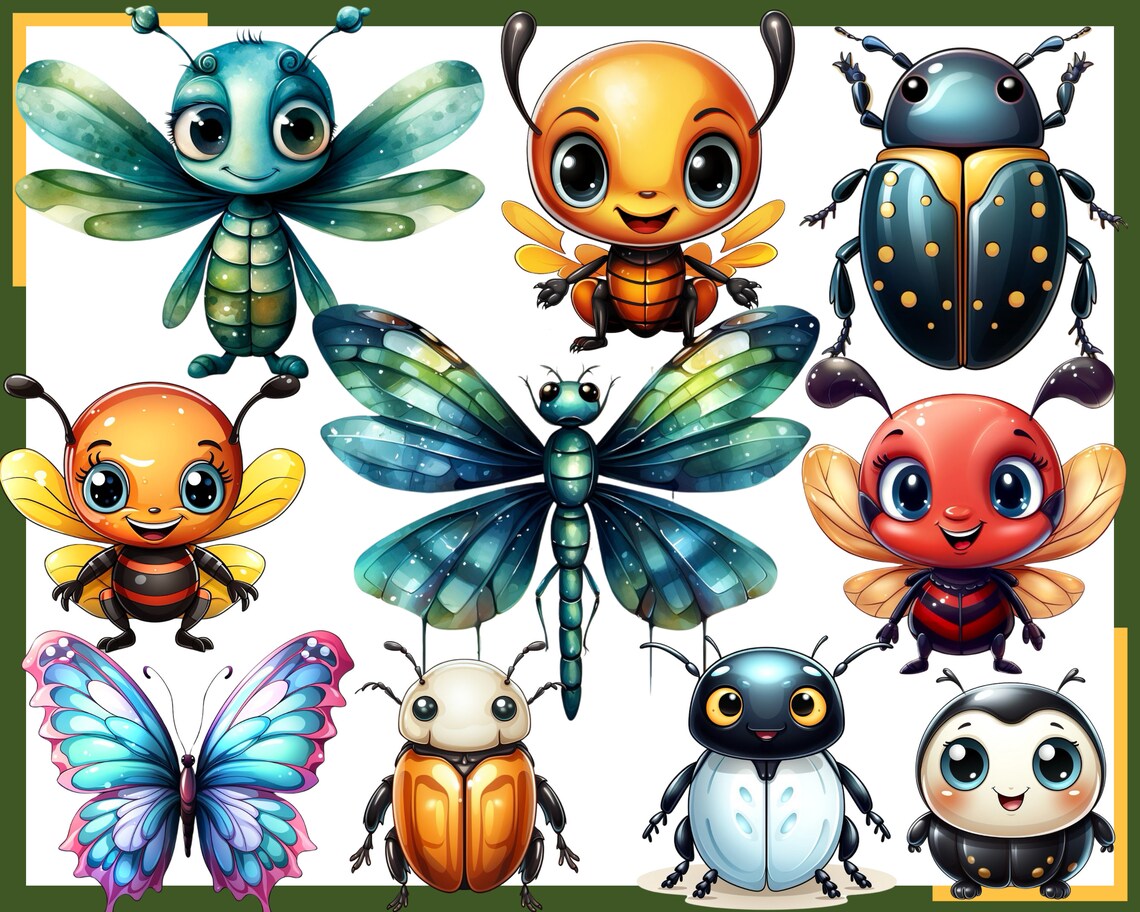 CUTE KAWAII INSECTS - 75 Clip Arts (300 Dpi, Beehive, Ladybug, Sweet