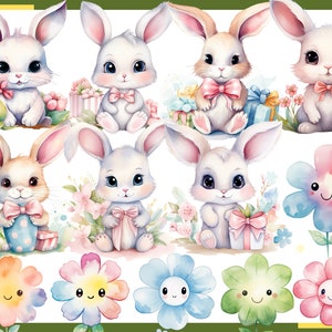 MIGNONNE PÂQUES KAWAII 100 cliparts aquarelles arrière-plan transparent, papier numérique de Pâques 300 dpi, vacances de printemps, usage commercial png image 9