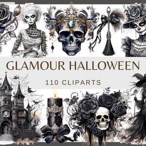 HALLOWEEN GLAMOUR - 110 images clipart (300 dpi, sorcière, fantôme, araignée, chauve-souris, zombie effrayant, chat noir, des bonbons ou un sort, maison hantée, chaudron)