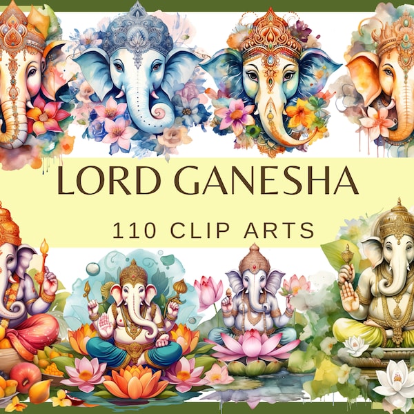 LORD GANESHA - 110 clip arts (300 dpi, Ganesha sticker, Ganesha logo, Baby Ganesha, commercial use, bundle, digital, india, hindu png, png)