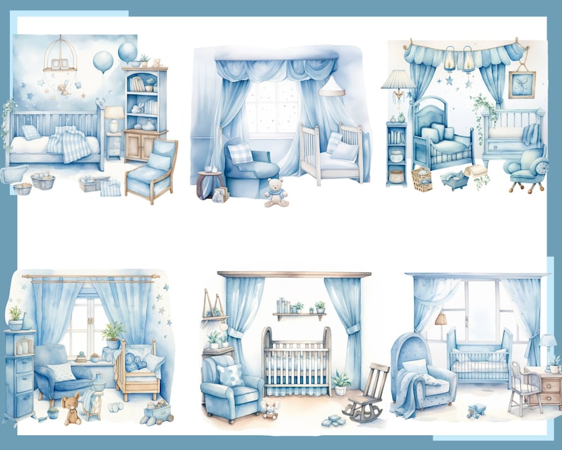 OURSON BLEU. Fête prénatale pour un garçon, décoration de chambre d'enfant 100 cliparts aquarelles arrière-plan transparent, 300 dpi, usage commercial png image 7