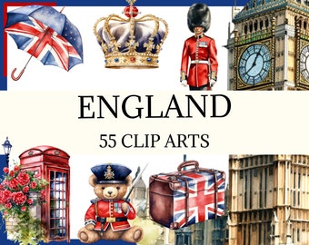 ANGLETERRE - 55 images clipart (300 dpi, png, arrière-plan transparent, usage commercial, bundle, numérique, pays, png)