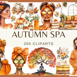 SPA D'AUTOMNE - 200 images clipart (png, 300 dpi, Journée au spa naturel png | Journée au spa d'automne | Soins confortables, bien-être, citrouilles, bougies, feuilles d'automne)