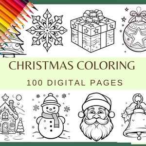 KLEURPLATEN KERST - 100 clip arts (300 dpi, kerstboom, huis, sneeuwvlok, decor, sneeuwpop van de kerstman, digitaal, png, briefkaart)