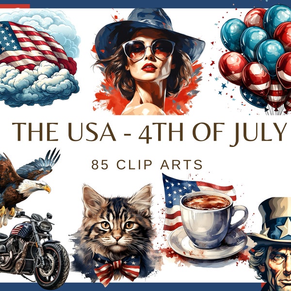 THE USA & 4TH JULY - 85 clip arts (300 dpi, png, Transparent background, bundle, country, png, America, independent day, american president)