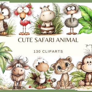 Cute Safari Animals: 130 PNG, 300 DPI Images Clip Art Baby Jungle Nursery Animal (Commercial Use, Digital)