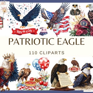 PATRIOTIC USA EAGLE - 110 images clipart (300 dpi | pygargue à tête blanche américain png | 4 juillet, militaire, drapeau, liberté, jour de l'indépendance art 1776)
