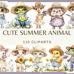 SÖTA SOMMARDJUR - 110 clipart-bilder (300 dpi, kattungevalp, tvättbjörn, igelkott, ekorre, elefant, apa, zebra, bunt, digitalt, png)