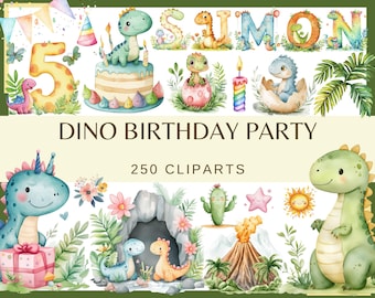Watercolor Dinosaur Clipart: Dino Birthday Party, Nursery Decor (250 PNG)