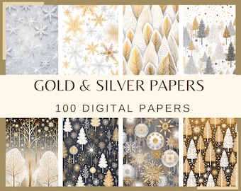 Christmas Gold & Silver Digital Papers: 100 Winter Designs (Digital Download)
