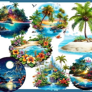 PARADISE ISLANDS 100 clip arts 300 dpi, png, commercial use, bundle, digital, sea life, png, waterfall, parrot, tropic, sunset, sunrise image 2