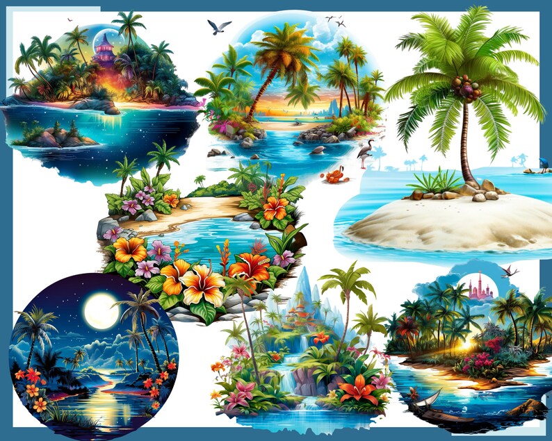 PARADISE ISLANDS 100 clip arts 300 dpi, png, commercial use, bundle, digital, sea life, png, waterfall, parrot, tropic, sunset, sunrise image 2