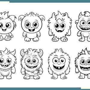 100 Kawaii Monsters Coloring Pages: Kid's Digital Paper (Digital Download) image 4