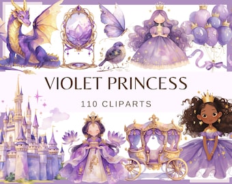 Violet Princess Clipart: Castle, Dragon, Unicorn (110 PNG Files)