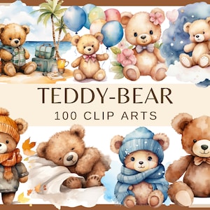 TEDDY-BEAR - 100 imágenes prediseñadas (fondo transparente, 300 ppp, uso comercial, decoración infantil, baby shower, lindo osito de peluche)