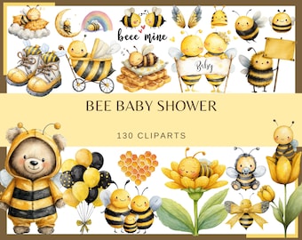 Baby Bee Shower Clipart: 130 PNG, 300 DPI | Mommy to Bee | Gender Neutral Bee Party | Bumble Bee Nursery Art (Commercial Use, Digital)