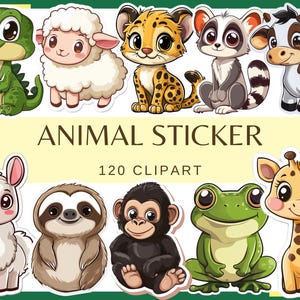 ANIMAL STICKER - 120 clip arts (300 dpi, cute animals, baby animals, Transparent background, png, commercial use, bundle, digital)
