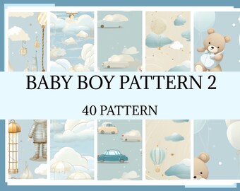 MOTIF BÉBÉ GARÇON 2 - 40 motifs (Baby shower pour un garçon, décoration de chambre d'enfant, 300 dpi)