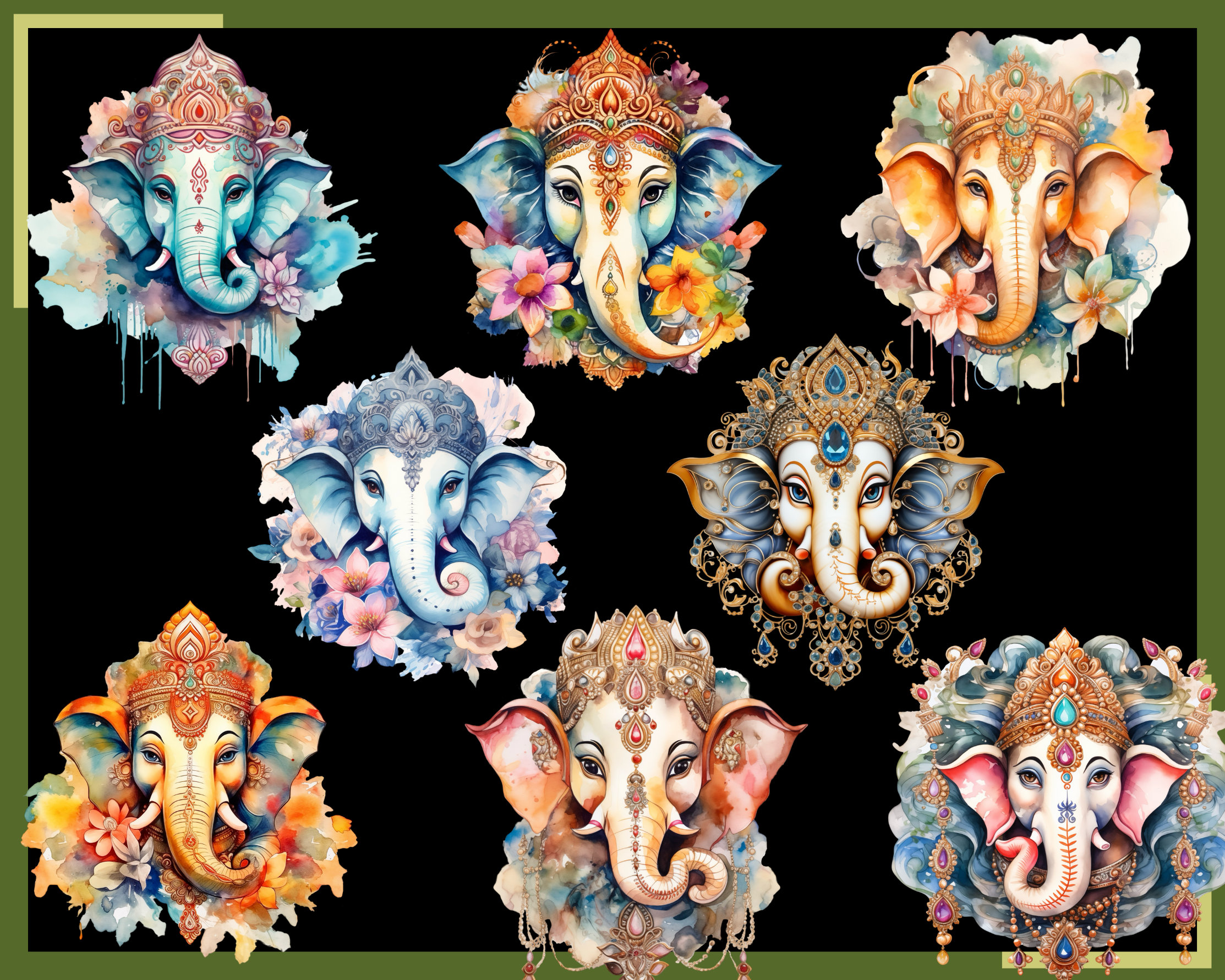 Lord Ganesha Clip Art: Hindu PNG Bundle (110 Files) (digital Download