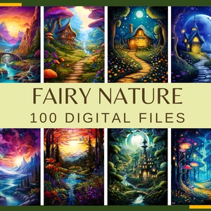 NATURE DE FÉES - 100 fichiers numériques (arrière-plans numériques féerique des bois, toile de fond numérique, pages de journal de conte de fées imprimables, scrapbooking numérique)