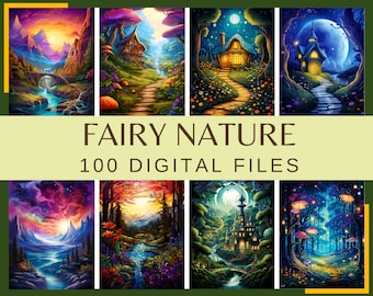 FAIRY NATURE - 100 Digital Files (Woodland Fairy Digital Backdrops Digital Backdrop Printable Fairytale Journal Pages Digital Scrapbooking)