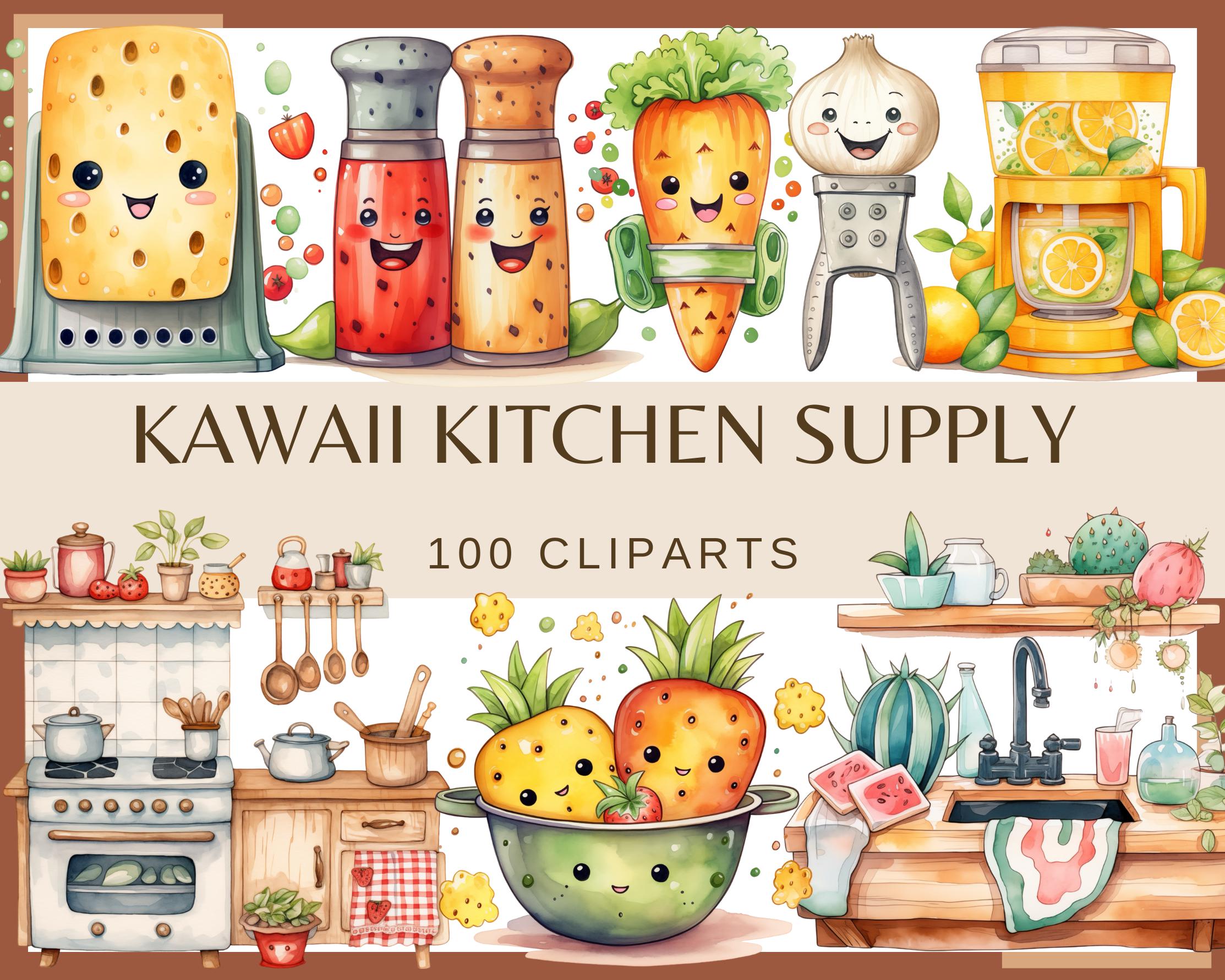 KAWAII KITCHEN SUPPLY - クリップ アート 100 点 (300 dpi、コンロ、オーブン、冷蔵庫、ブレンダー、ハンド  ミキサー、麺棒、ミキシング スプーン、スパチュラ、エプロン) - Etsy 日本, image size:2226x1781