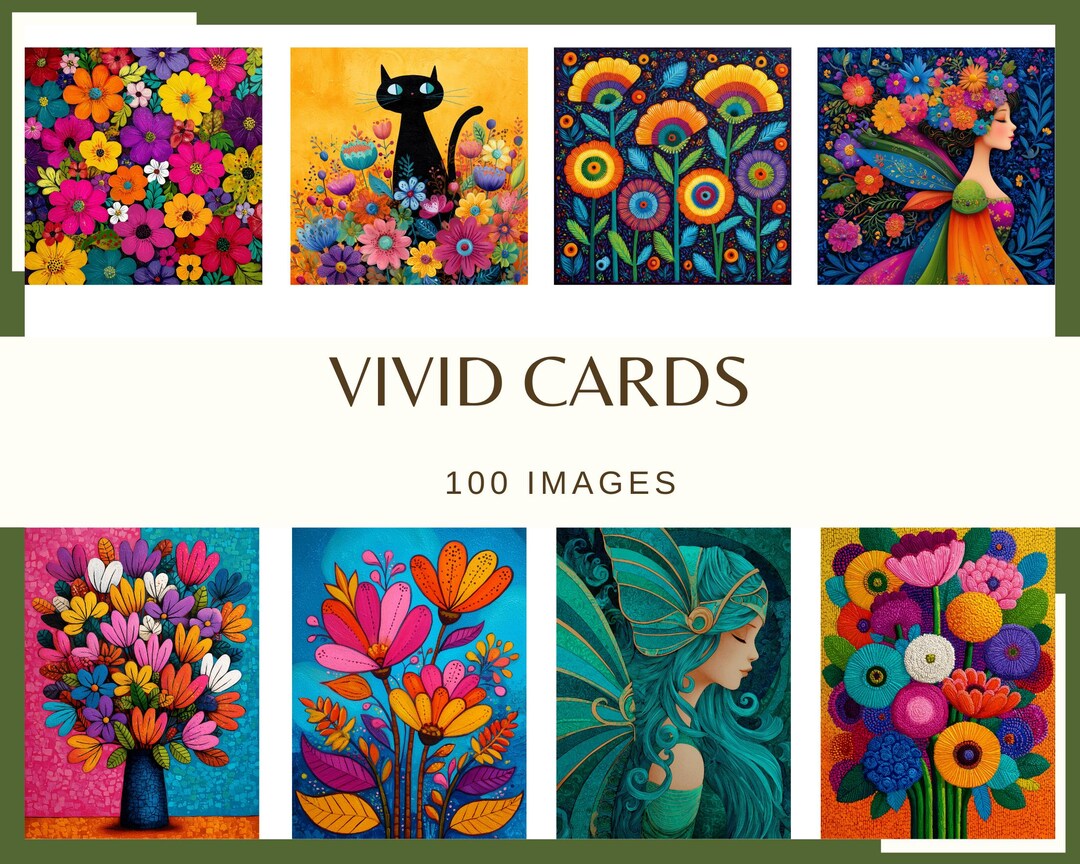 Vivid Card Stack Vivid Cards: 100 Images 300 DPI Cat, Nature, Flower (commercial Use ...