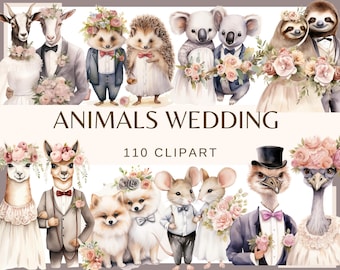 Watercolor Animal Wedding Clipart: 110 PNG Graphics (Digital Download)