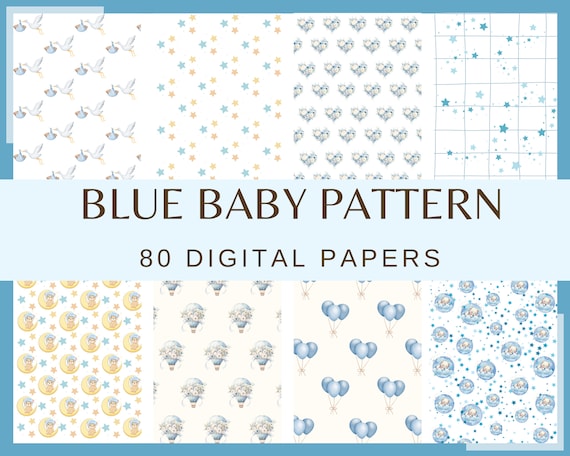 Baby Blue Digital Paper: 80 Seamless Nursery Patterns (300 dpi)