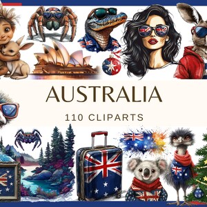 AUSTRALIEN - 110 Clip-Arts (300 dpi Uluru Hafen Brücke Sydney Opera House Koala Spinne Krokodil Känguru Wombat Quokka Schnabeltier Emu Echidna)