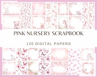 Pink Nursery Scrapbook Paper: 120 Watercolor Designs (Digital Download)