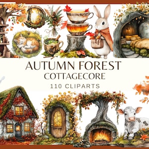 COTTAGECORE FORÊT D'AUTOMNE - 110 images clipart (300 dpi, usage commercial, cuisine confortable, automne cosy png, feuilles de champignon, fée de la forêt de sorcières)