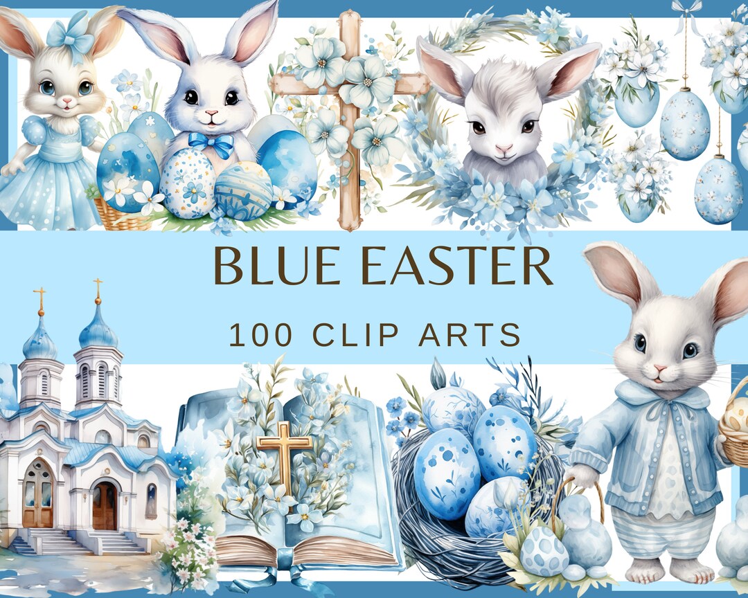 Blue Easter Watercolor Clipart: 100 PNG Graphics (commercial Use) - Etsy
