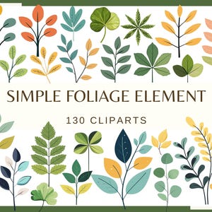 SIMPLE FOLIAGE ELEMENT - 130 clip arts (300 dpi, png bundle, digital, nature, monstera leaf, tree leaves, Greenery Watercolor fern cannabis)