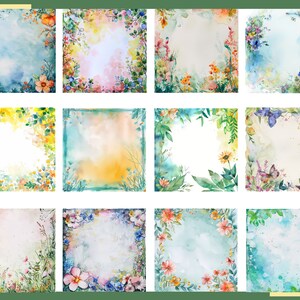May include: Twelve watercolor floral frames with a white background. Each frame has a different arrangement of flowers, leaves, and butterflies. The frames are perfect for adding a touch of nature to your projects.