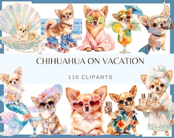 Chihuahua på semester: 100 PNG, 300 DPI Sommarhavsdjur (Kommersiellt bruk, digital nedladdning)