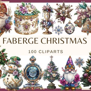FABERGE CHRISTMAS - 100 clip arts (300 dpi, kerstboom, huis, sieraad, decor, gem Royal, sneeuwpop van de kerstman, digitaal, png, ansichtkaart)