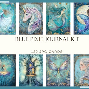 Blue Pixie Journal Kit: 120 JPG-KAARTEN, 300 DPI Fairy Ephemera, magische plakboekelementen (commercieel gebruik, digitaal)