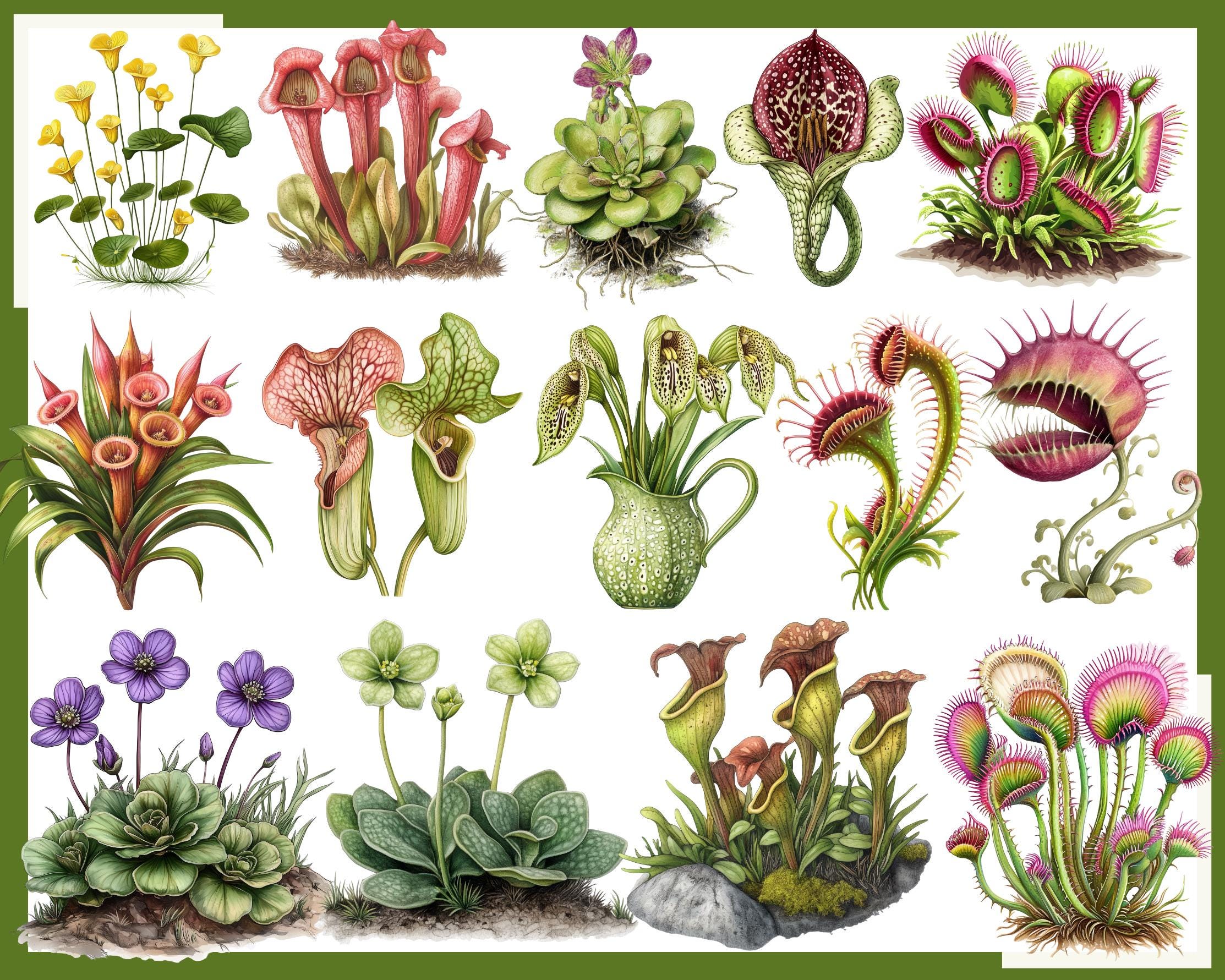 Carnivorous Plant Clipart: Venus Flytrap, Pitcher Plant (digital ...