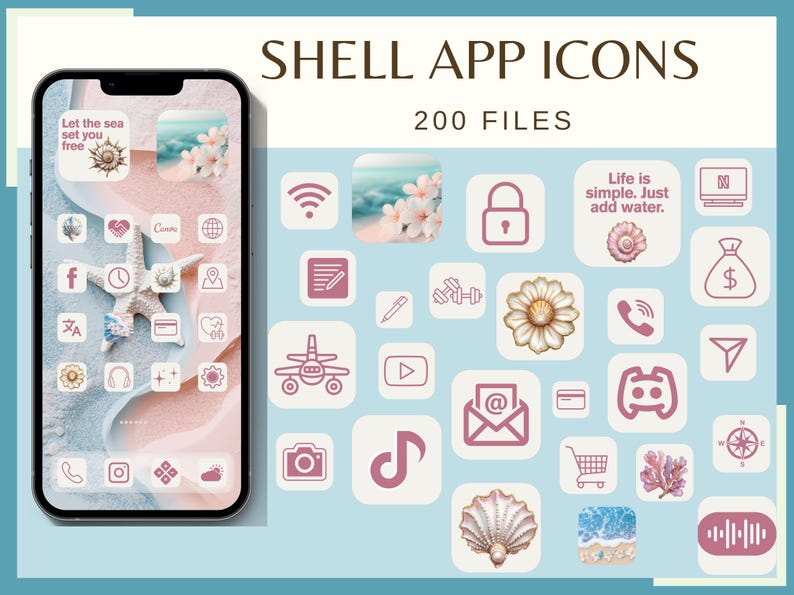 Sea Shell Widget SHELL APP ICONS - 200 Files (iphone Icons, App Covers, Highlight Icons ...