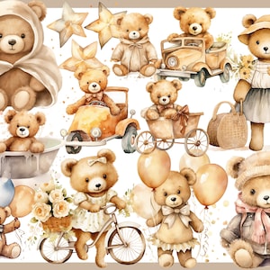 Ours en peluche beige 100 cliparts, baby shower pour nouveau-nés, décoration de chambre d'enfant, bébé garçon, petite fille, ours en peluche beige image 9