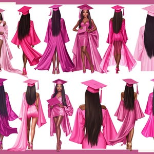 Pink Graduation Watercolor Clipart: 110 PNG Fashion Illustrations ...