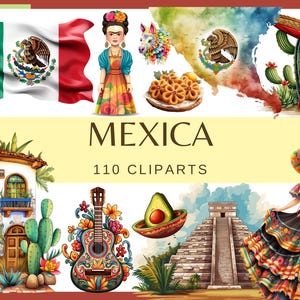MEXICA - 110 clip art (300 dpi, Messico, Otomi, festa del Cinco de Mayo, fiori vivaci, teschio con fiore, chitarra, diario spazzatura, buñuelos png)