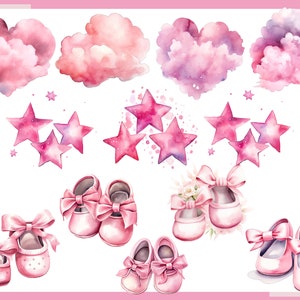 OURSON ROSE. Fête prénatale pour une fille, décoration de chambre d'enfant 100 cliparts aquarelles arrière-plan transparent, 300 dpi, clipart bébé, bébé png image 7