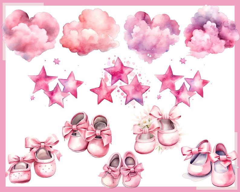 OURSON ROSE. Fête prénatale pour une fille, décoration de chambre d'enfant 100 cliparts aquarelles arrière-plan transparent, 300 dpi, clipart bébé, bébé png image 7