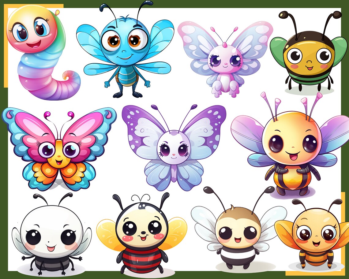 CUTE KAWAII INSECTS - 75 Clip Arts (300 Dpi, Beehive, Ladybug, Sweet