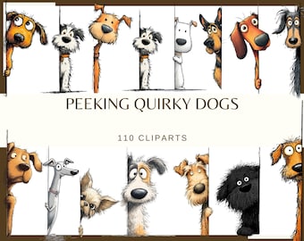 Peeking Quirky Dogs: 110 PNG, 300 DPI Chihuahua | Woodland Creatures | Nursery Kid | (Commercial Use)